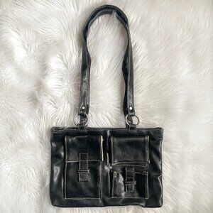 Vintage Lane Bryant Black Faux Leather Handbag Utility Pockets